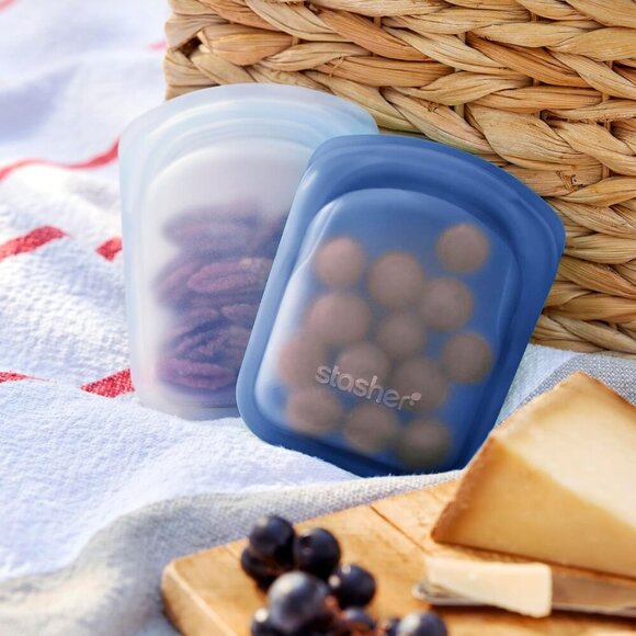 Premium Silicone Reusable Food Storage Pocket 2-Pack, Clear + Deep Ocean | Multi - Picture 7 of 7